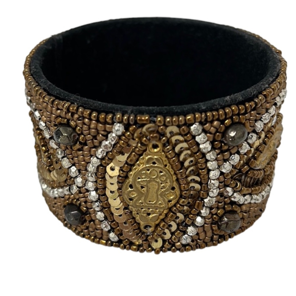 Metallic Beaded Large Statement Bracelet for a Large Wrist